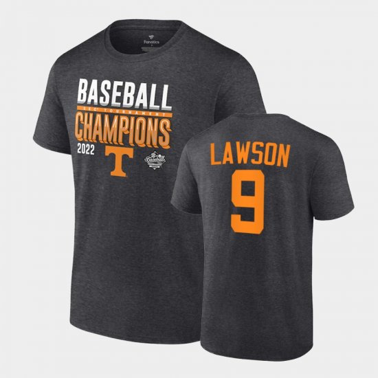 #9 Cortland Lawson Vols 2022 SEC Baseball Tournament Champions Locker Room Tee Men\'s Charcoal T-Shirt 653175-473