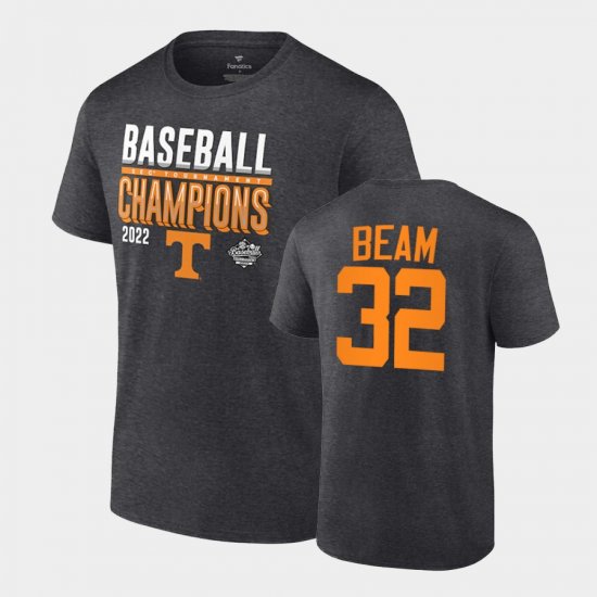 #32 Drew Beam Tennessee Volunteers 2022 SEC Baseball Tournament Champions Locker Room Tee Men Charcoal T-Shirt 485849-596